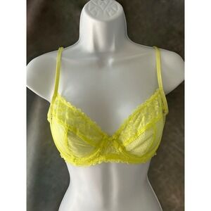 Savage X Fenty Lightly Lined Lace Bra Yellow Size 32D‎ Sheer Unlined